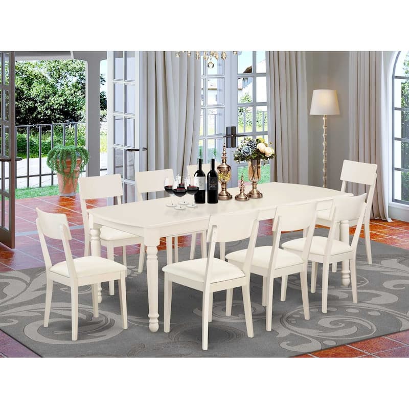 Kitchen Table Set 9 Piece - Dining Room Table & Chairs, Linen White Finish, Contemporary Design