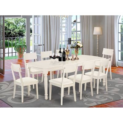 Kitchen Table Set 9 Piece - Dining Room Table & Chairs, Linen White Finish, Contemporary Design