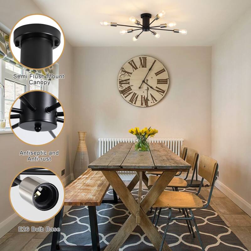 8-Light Modern Semi Flush Mount Sputnik Ceiling Light for Kitchen Bedroom Dining Room