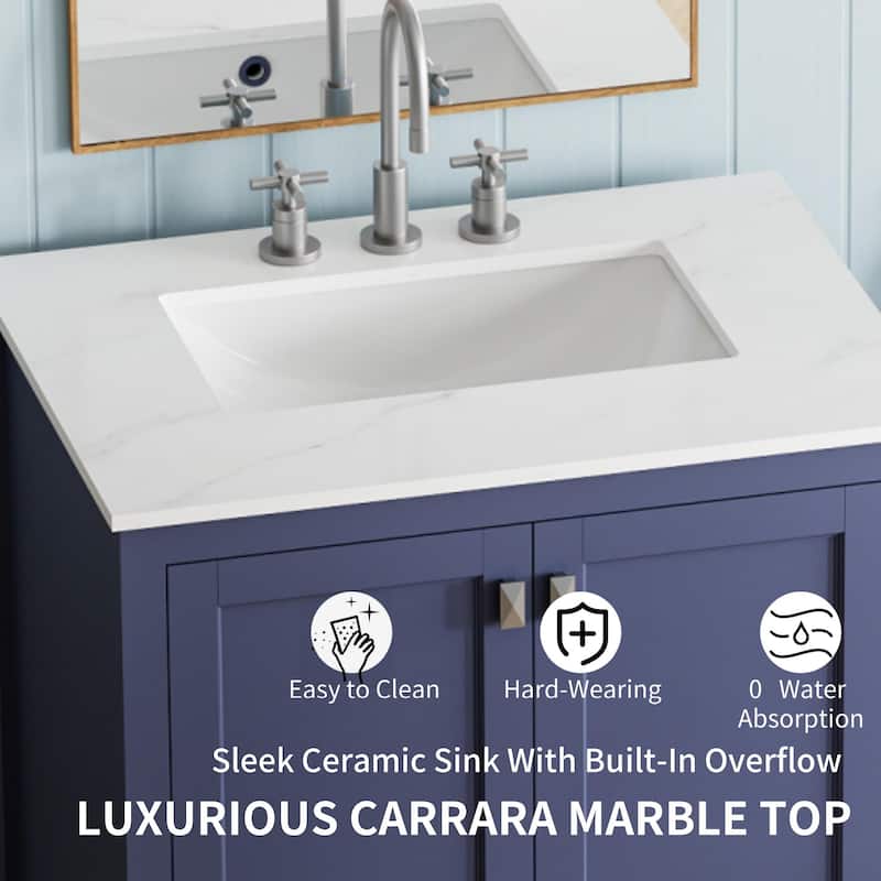 Freestanding Bathroom Vanity, Bathroom Cabinet with Marble Top, Bathroom Vanities with Soft Close Doors and Large Drawer