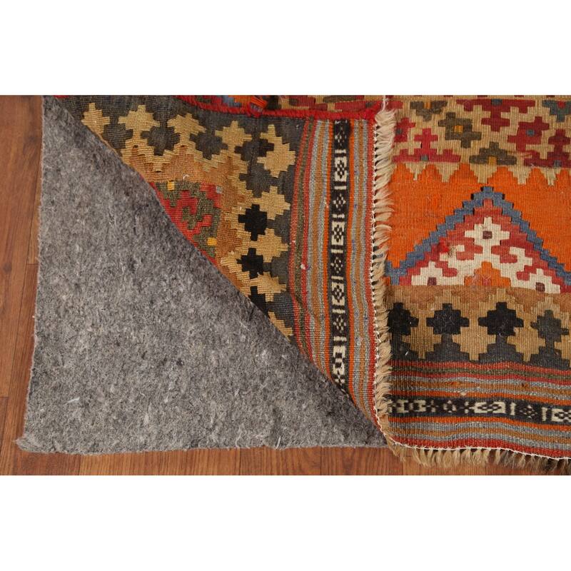 Vegetable Dye Kilim Qashqai Persian Antique Rug Handmade Wool Carpet - 4'9"x 12'1"