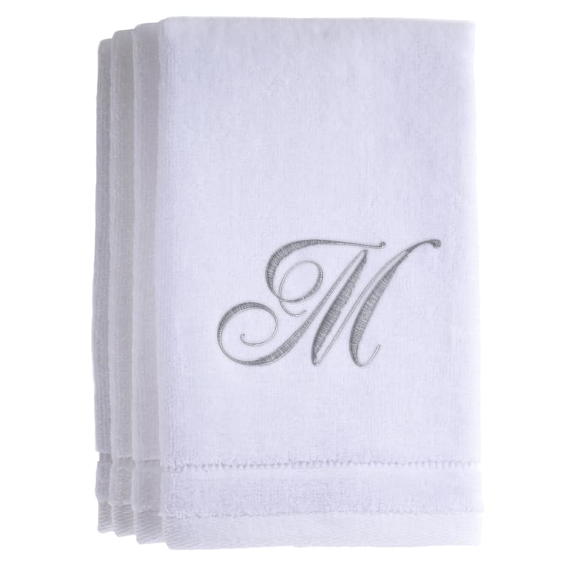 Monogrammed White Fingertip Towel Set of 4 Embroidered with Initial - M
