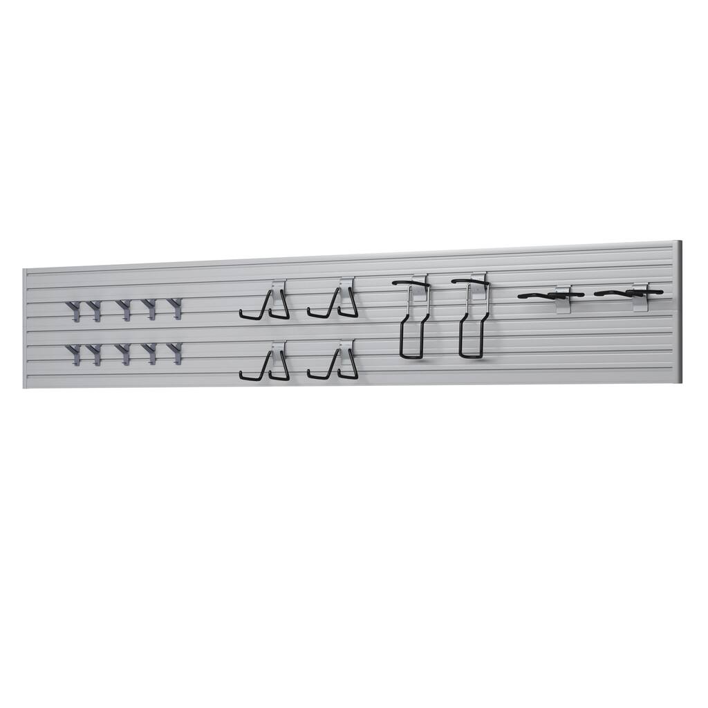19 Piece Slatwall Panel, Sports Hook Starter Storage Set - Silver Slat Wall