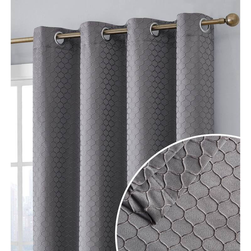 HLC.me Sienna Pattern 100% Complete Blackout Thermal Insulated Double Layer Window Curtain Grommet Panels, Set of 2 - 50 W x 84 L per panel - Set of 2 - Charcoal Grey