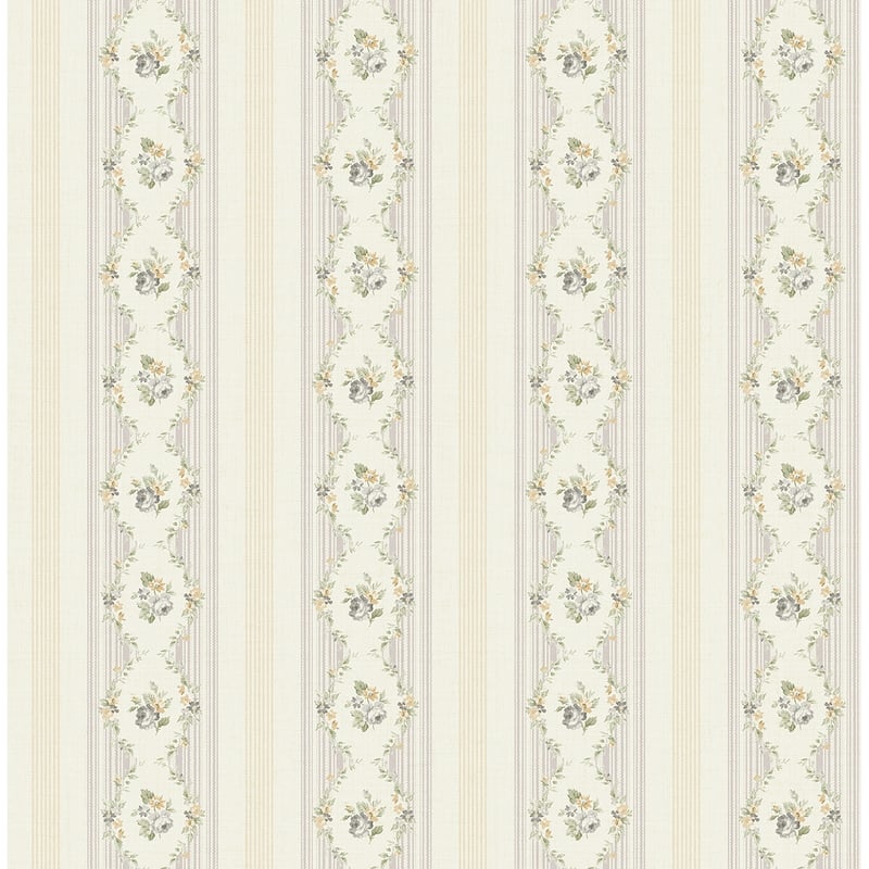 Seabrook Designs Zelda Bouquet Stripe Unpasted Wallpaper - 20.5 in. W x 33 ft. L - Metallic Shortbread & Boysenberry