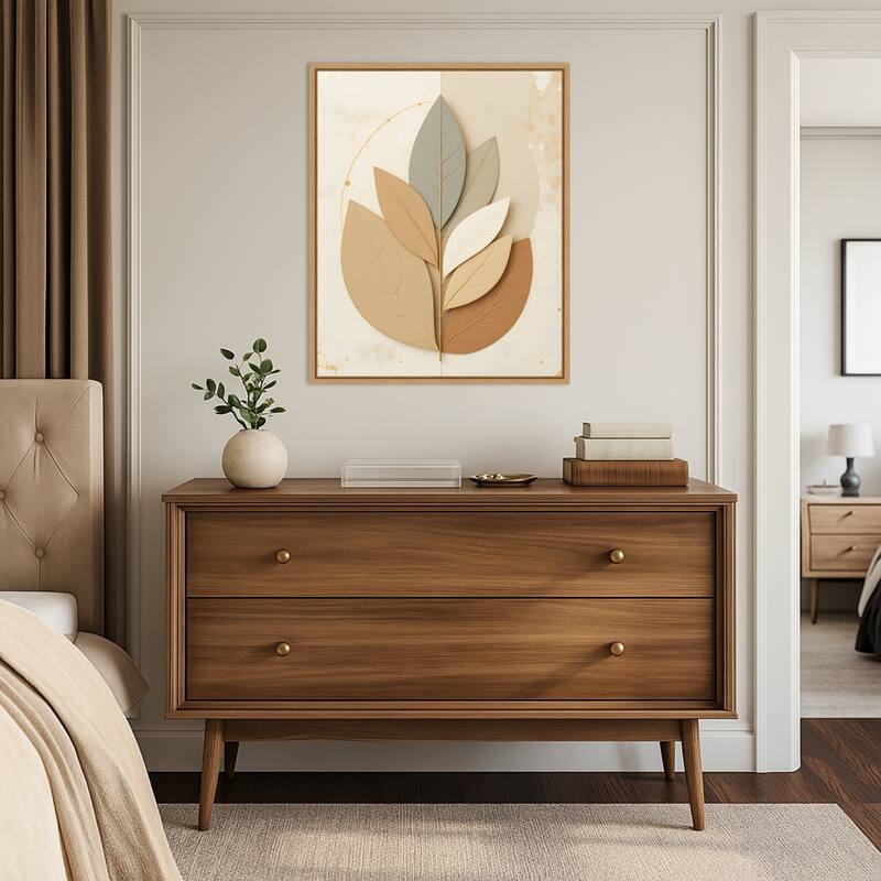 Neutral Leaves by Kintsugi99 Framed Canvas Wall Art Print