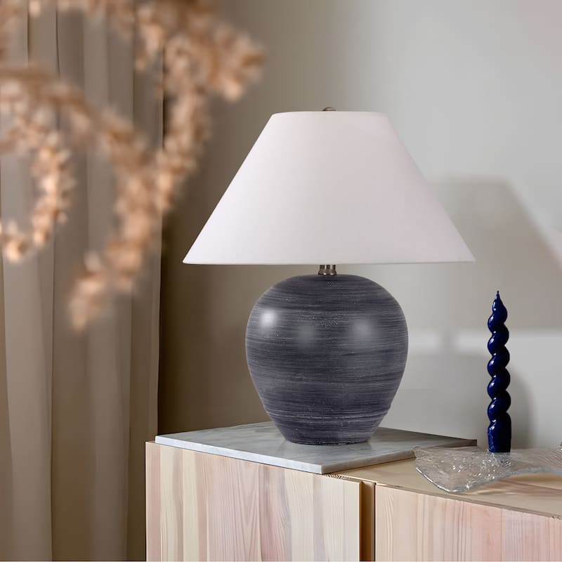 Global Accent Ceramic Table Lamp with Linen Shade - Small size: 18"H x 15"W x 15"D - Black Striped