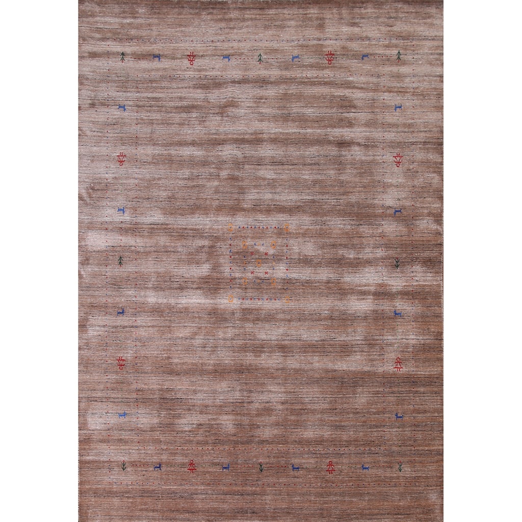 Brown Tribal Gabbeh Oriental Area Rug Hand-knotted Wool Carpet - 8'3" x 10'0"