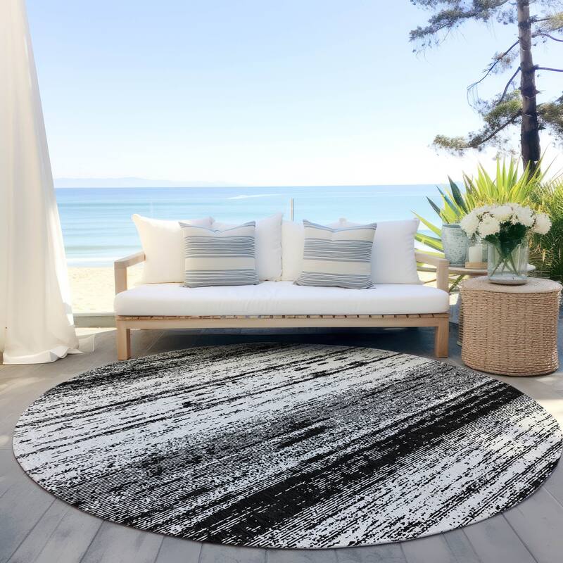 Machine Washable Indoor/ Outdoor Chantille Ombre Stripes Rug - Black - 8' x 8'