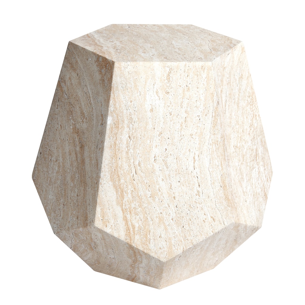 Geaometric Travertine Stone Finish Italian Design MgO Side Accent Table - 19.6"x19.6"x18.9"