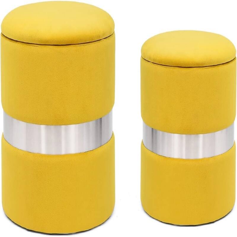 Round Velvet Storage Ottoman Set of 2 - Yellow