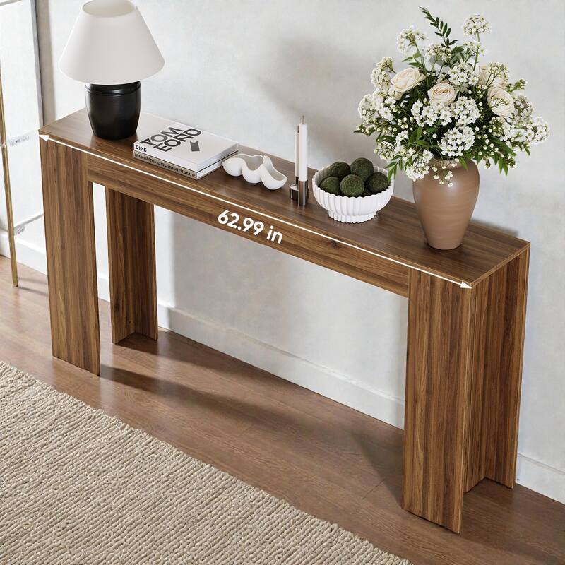 63 Inch Extra-Long Farmhouse Entryway Console Table, Narrow Sofa Table Behind Couch for Hallway, Living Room & Foyer