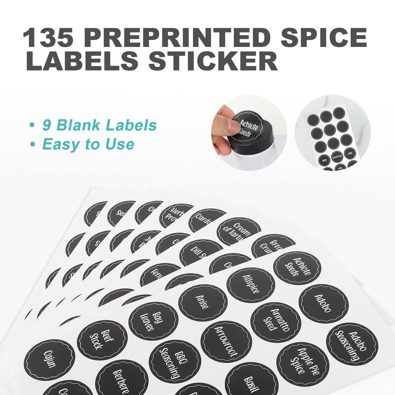 Black Countertop Rotating Spice Rack, Empty 20-Jars Revolving Spice Rack Organizer,135 Spice Labels with Funnel Complete Set