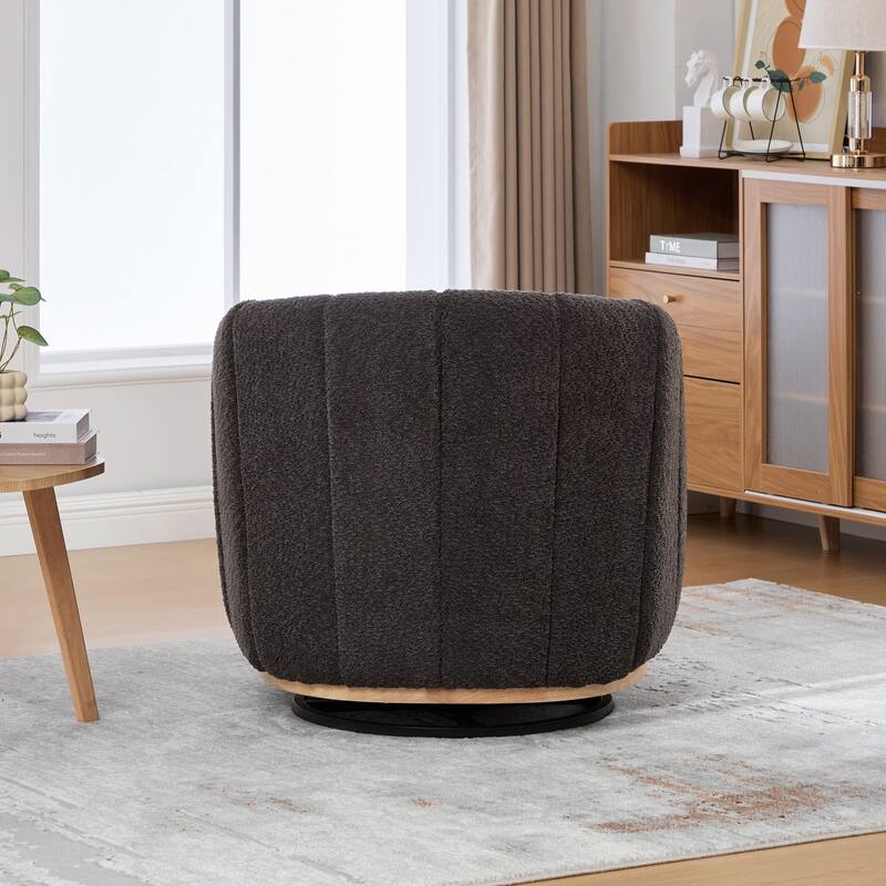 Chenille Upholstered Swivel Barrel Chair, Tufted Pumpkin-Shape Club Armchair, Lounge Reading Chair with Metal Base
