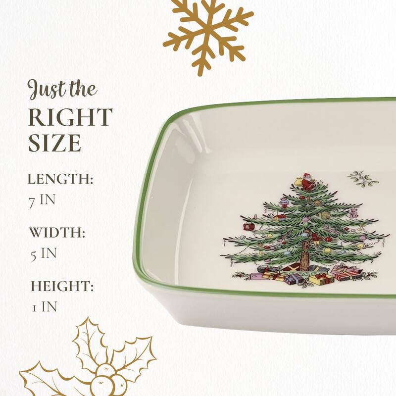 Spode Christmas Tree Rectangular Sentiment Tray - 7" L x 5" W x 1" H