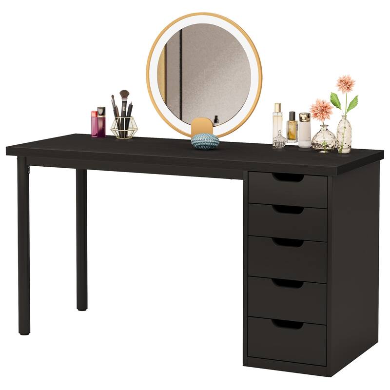 Modern Vanity Desk with 5 Reversible Drawers, Multiple Storage Makeup Desk, Christmas Gift for Home Use