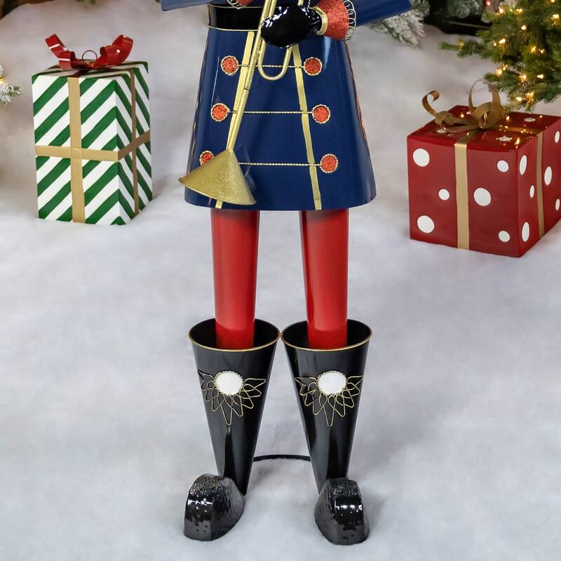 Iron Christmas Blue Nutcracker "Harold" Holding Trumpet - 16.9"x15"x59"