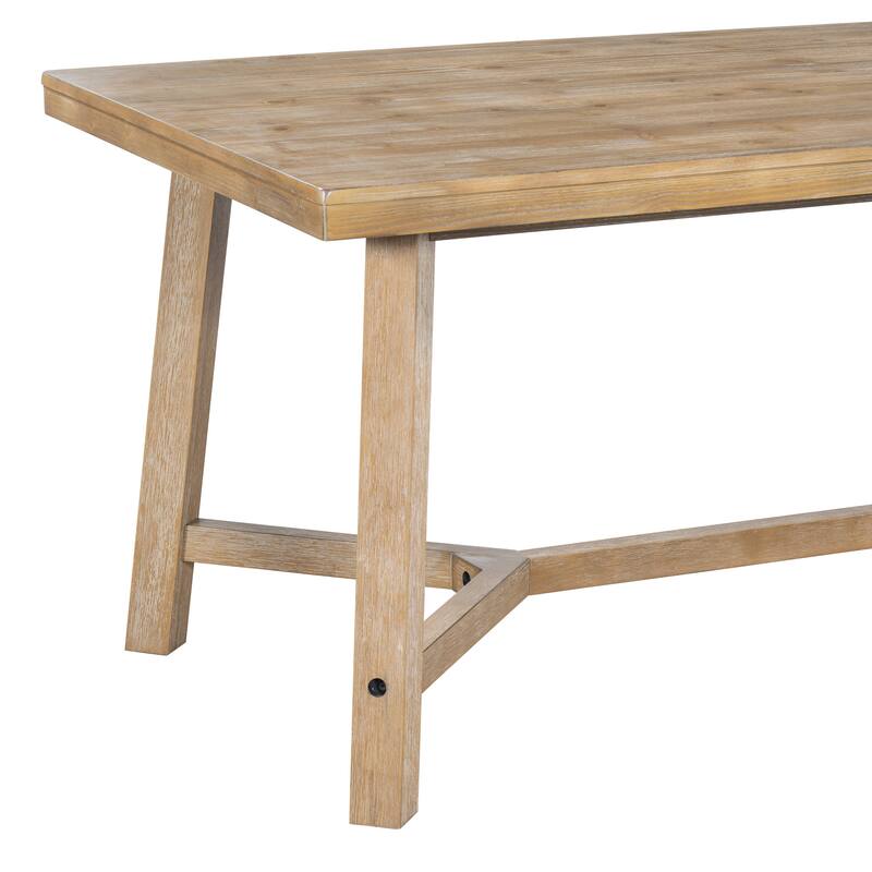 6-piece Retro Farmhouse Style Dining Set, Rectangular Table and 4 Upholstered Chairs with Rattan and Bench