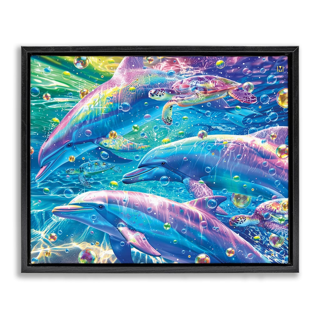 Stupell Chromatic Dolphins Trio Framed Floater Canvas Wall Art Design By Michael Ward