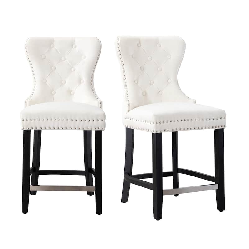 Carter 24" Wingback Tufted Nailhead Counter Stool (Set of 2)
