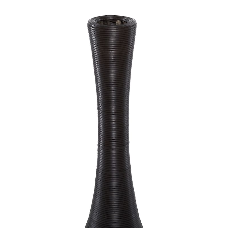 Brown Faux Seagrass Tall Woven Floor Decorative Vase with Dark Brown Wrapped Neck