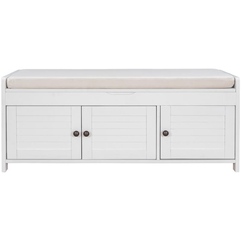 3 Shutter-shaped Doors Storage Benches with Removable Cushion