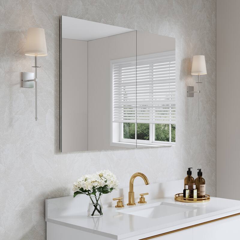 40''W X 30''H Recessed Or Surface Wall Mount Bathroom Medicine Cabinet With Adjustable Glass Shelves