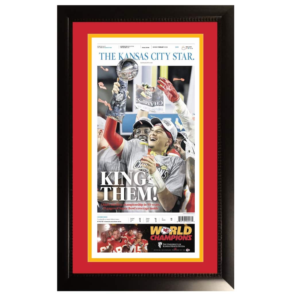 Kansas City Star Super Bowl 54 LIV Champions Original Front Page Framed Newspaper With Patrick Mahomes 2/3/20 - 8'6" x 11'6"