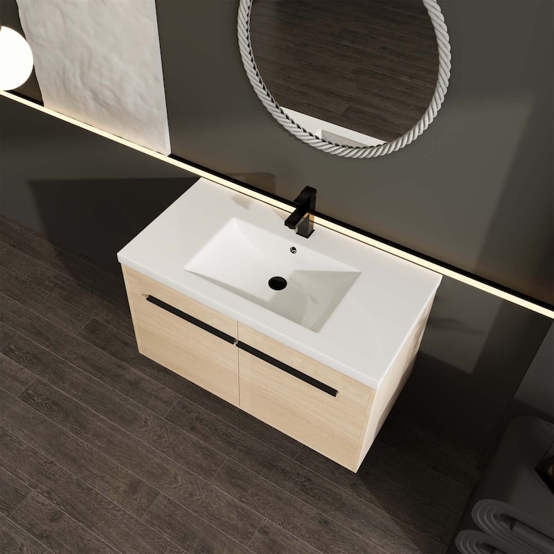 Oak 36 Inch Bathroom Vanity with resin Countertop Sink - Oak
