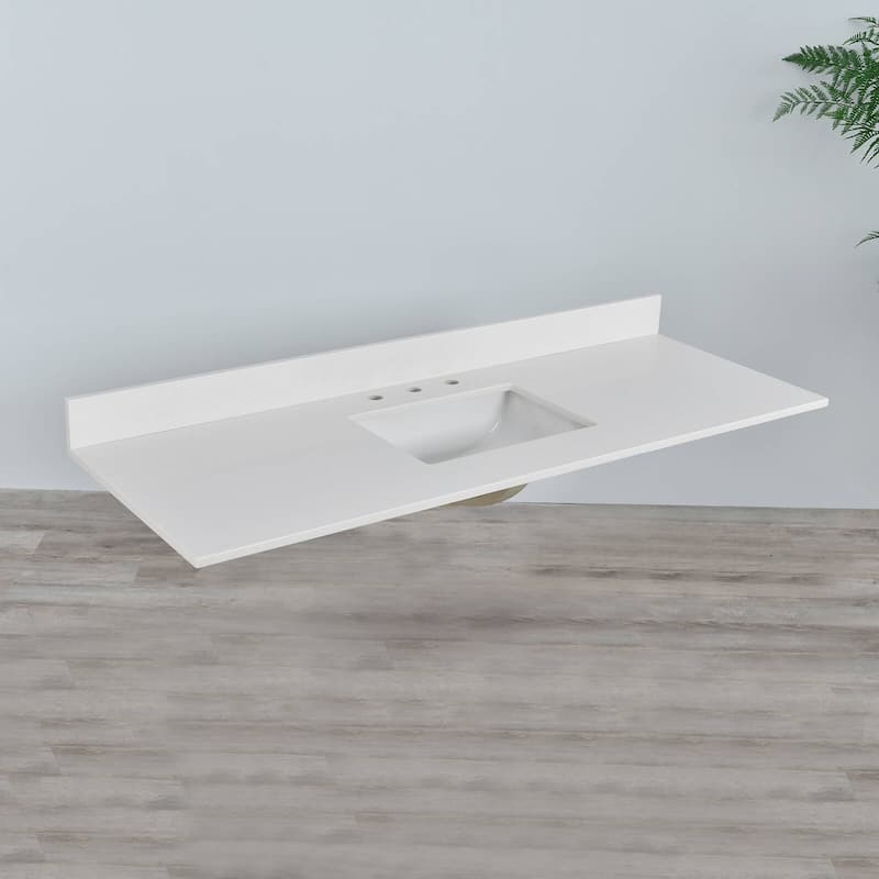 Prismglow White 60 inch Quartz Bathroom Vanity Top