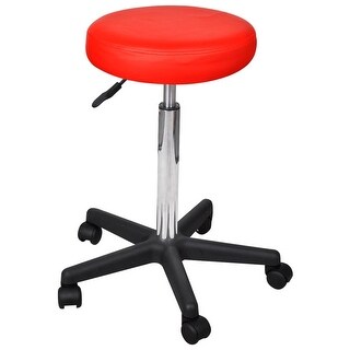 Leather Round Rolling Stool with Foot Rest Swivel Height Adjustment ...