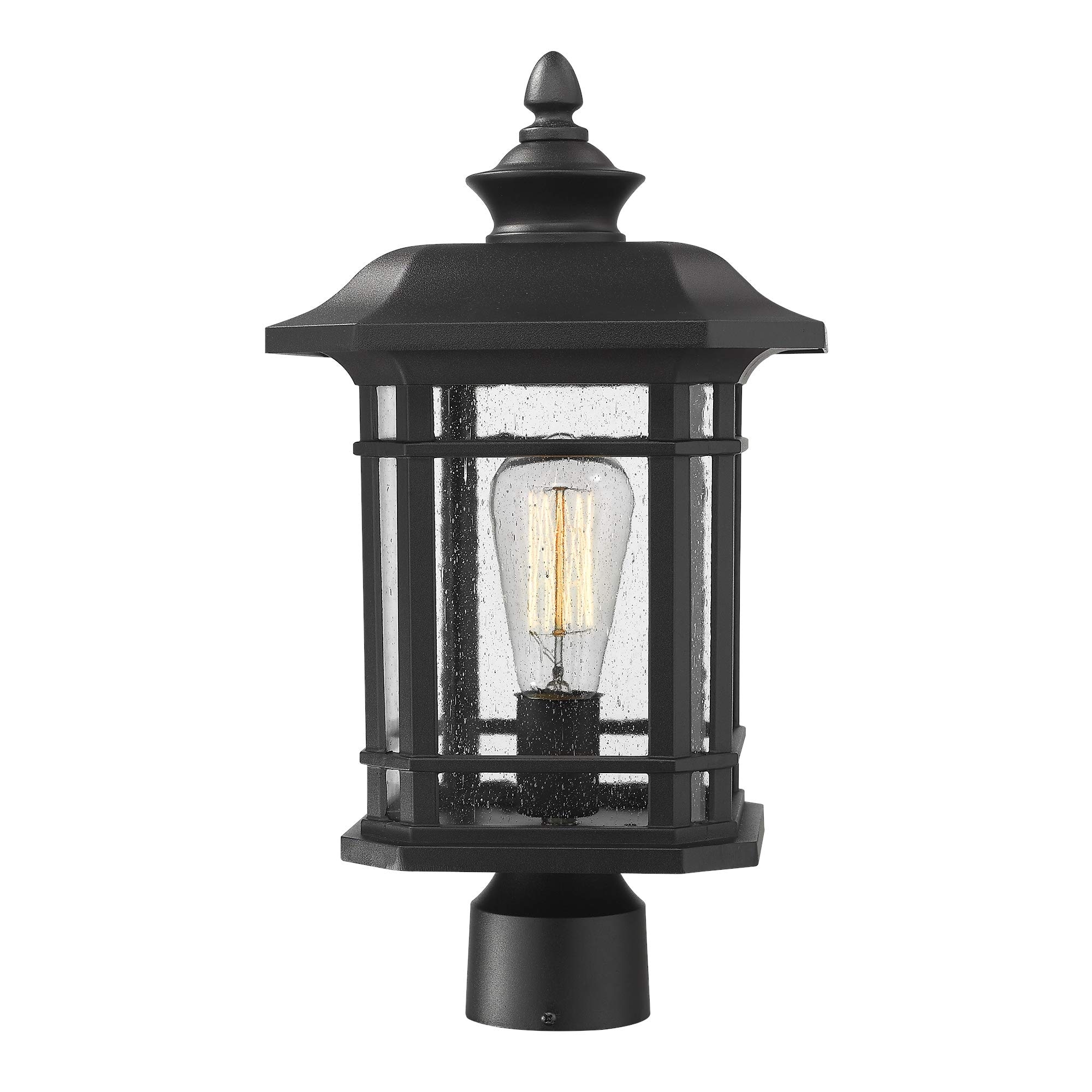 17 Inch Exterior Post Light with Seeded Glass - Black
