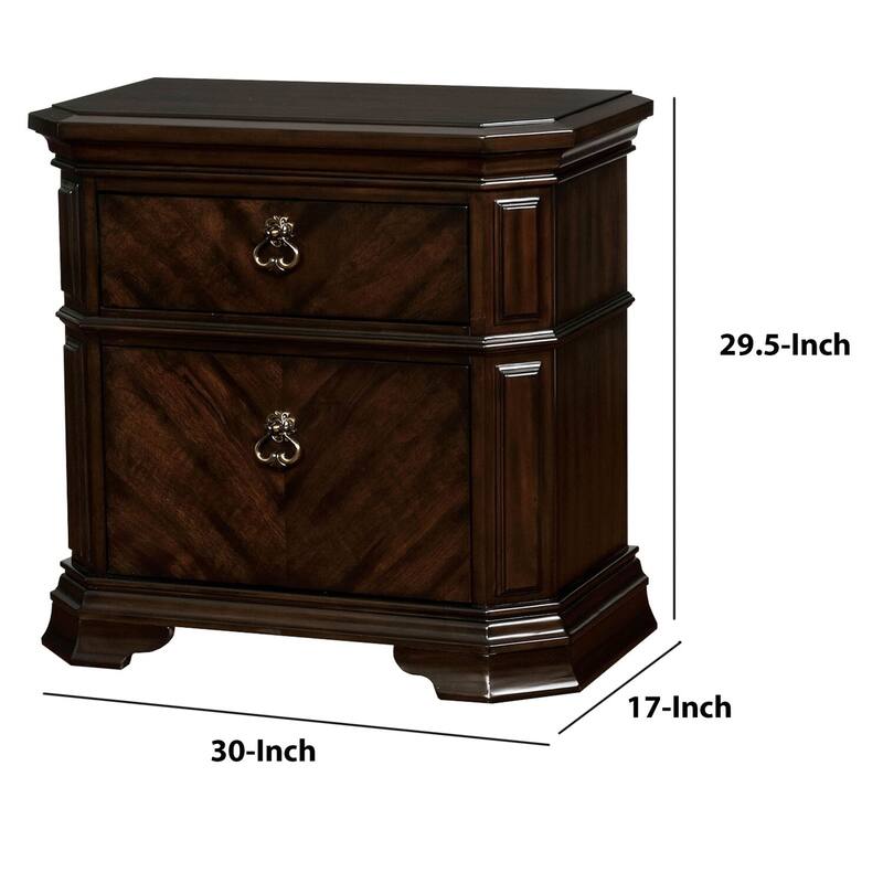 Espresso Brown 2 Drawer 30 in. W Nightstand with Sturdy Hardware and Ample Storage