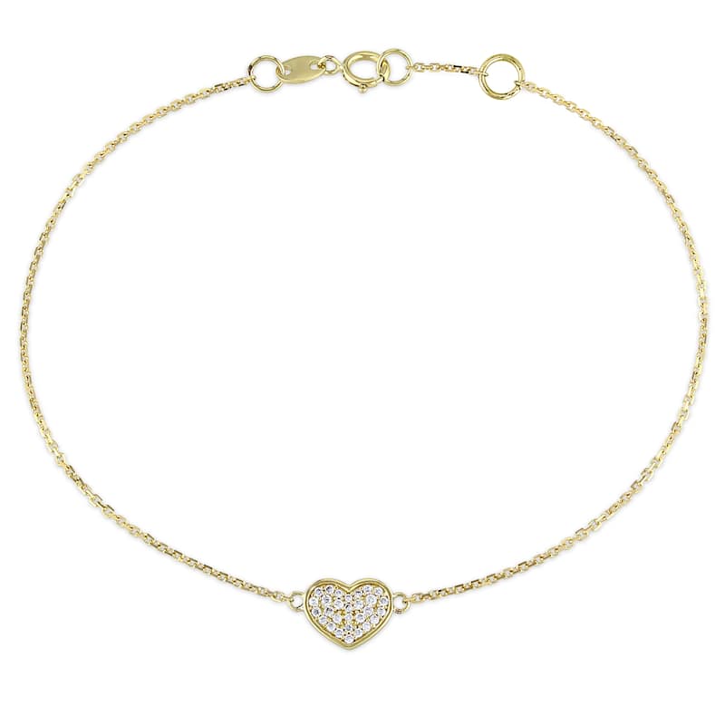 Miadora 1/10ct TW Diamond Heart Charm Bracelet in 14k Yellow Gold