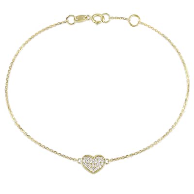 Miadora 1/10ct TW Diamond Heart Charm Bracelet in 14k Yellow Gold