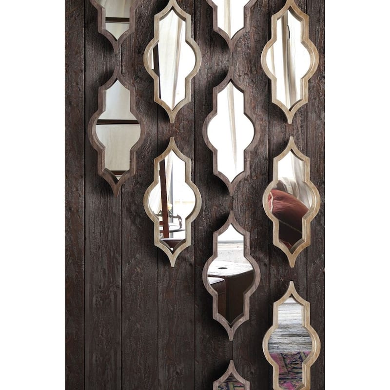 Tamanar Champagne Wood Frame Moroccan Inspired Mirror - 34" x 15" - 15"W x 34"H x 3"D