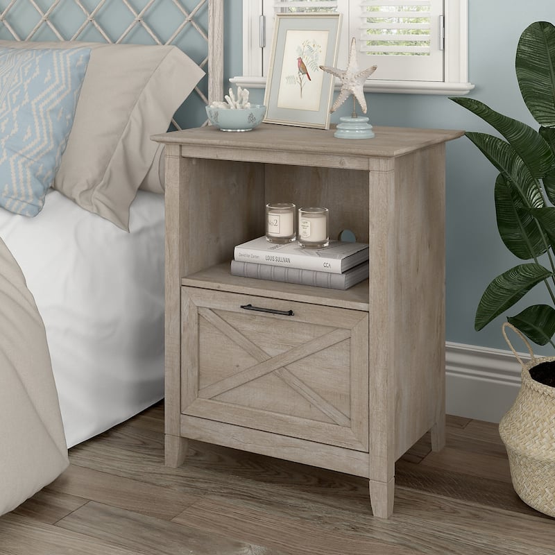 Key West Nightstand with Drawer by Bush Furniture - Washed Gray - 1-drawer
