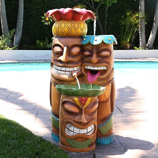 slide 2 of 13, Alpine Corporation 35" Tall Outdoor 3-Tier Tiki Head Waterfall Fountain Yard Art Décor, Multicolor