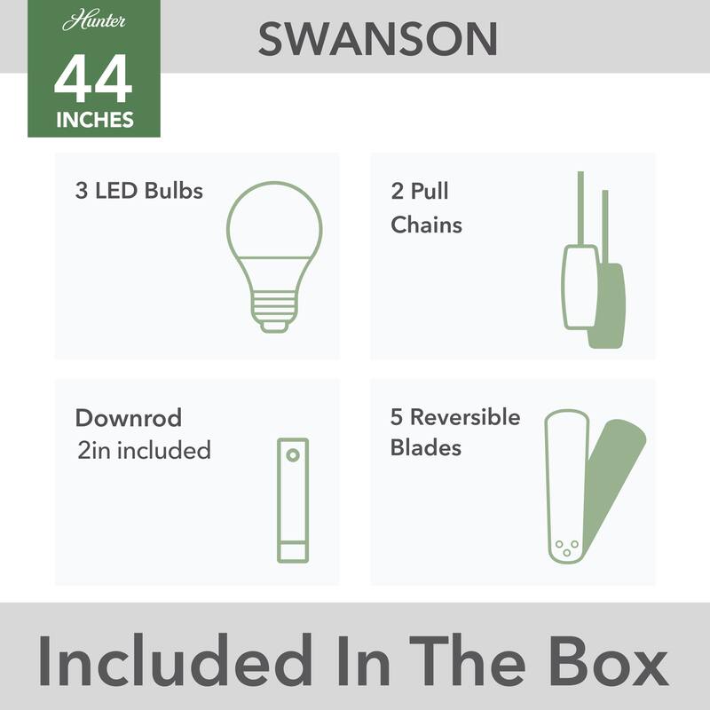 Hunter 44" Swanson Ceiling Fan with LED Light Kit & Pull Chain - Casual Traditional - 4 Speed DC Motor - ENERGY STAR!