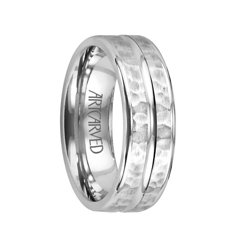 Entrust Flat Palladium Wedding Band With Hammered Finish And Polished Center Groove By Artcarved 6 Mm Overstock 19759061