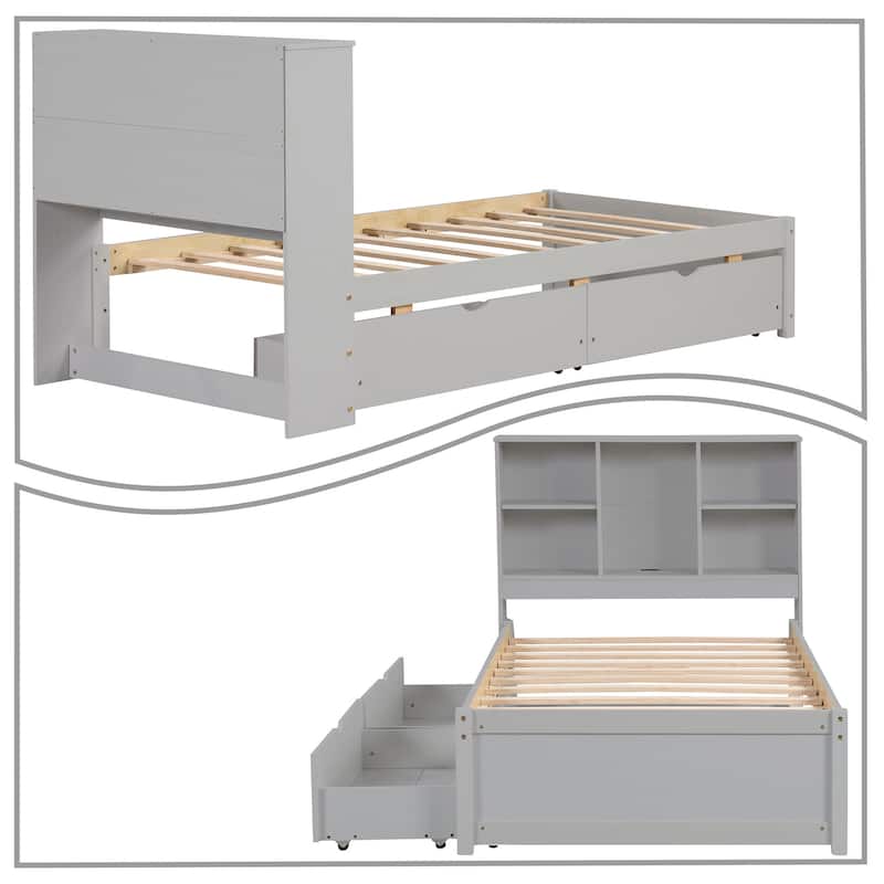 Contemporary Multifunctional Twin Size Wooden Platform Bed Frame