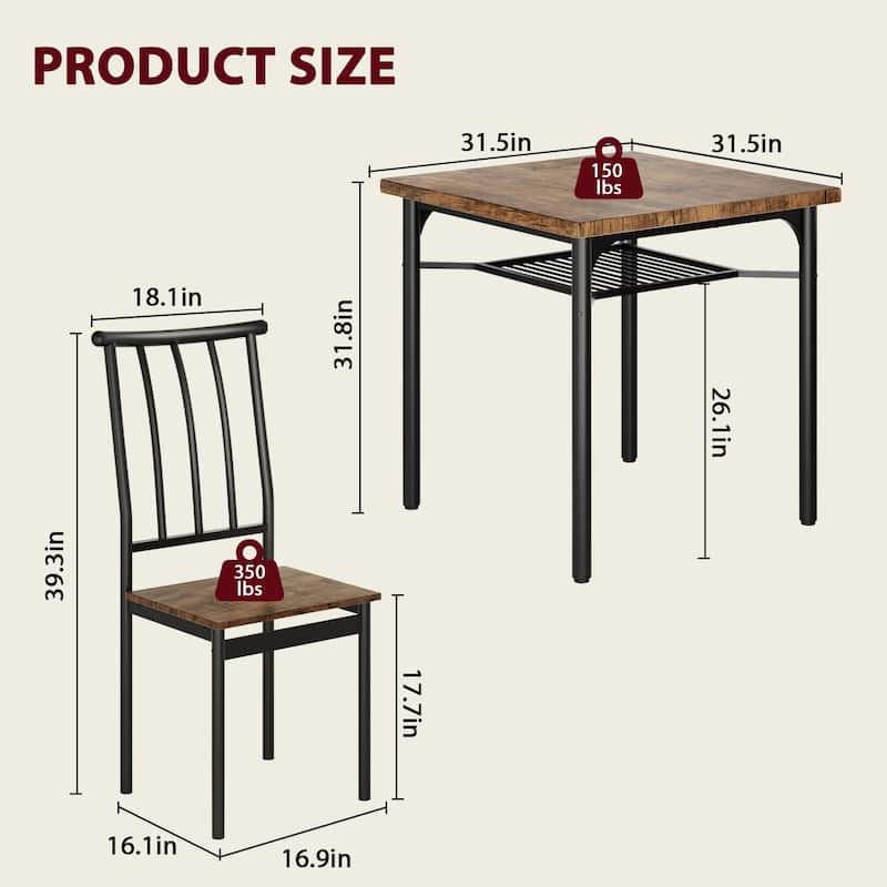 Round Dining Table Set for 2, Circle Kitchen Table and Chairs, Modern Dining Room Table Set with 2 Chairs