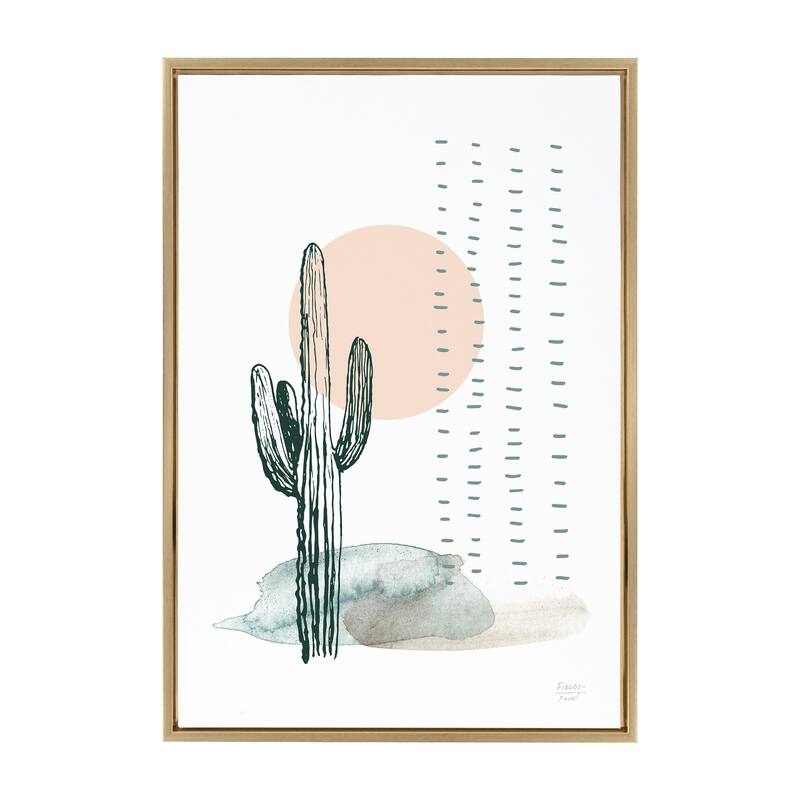 Kate and Laurel Sylvie Desert Cactus Framed Canvas by Statement Goods - 23x33 - Plastic - Gold