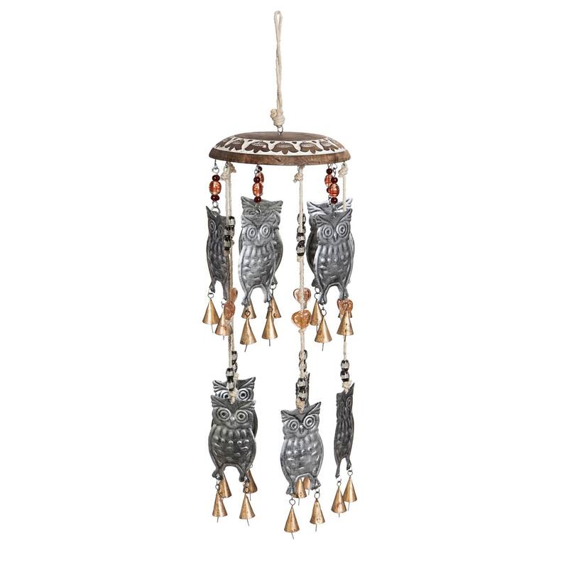 27 in. Owls Wooden Garden Bells Wind Chime