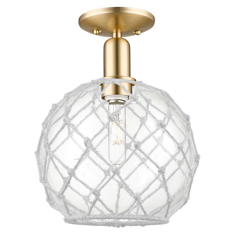 Innovations Lighting Endless Possibilities Arcadia - Farmhouse Rope - 1 Light 10" Semi-Flush Mount - Clear Glass with White Rope/Champagne Bronze
