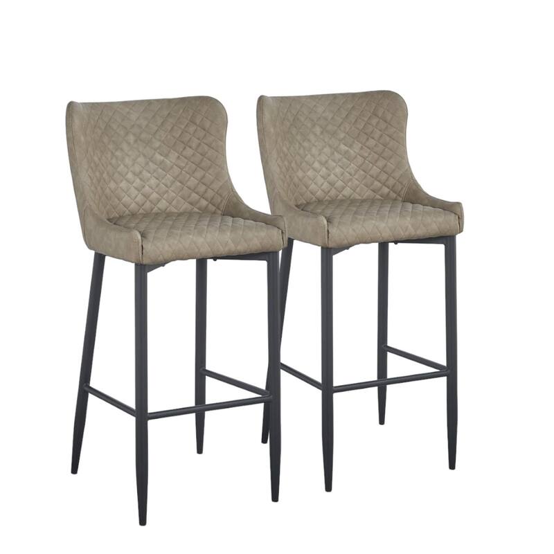 HomeRoots Set of Two 30" Gray and Black Faux Leather and Metal Low Back Bar Height Bar Chairs