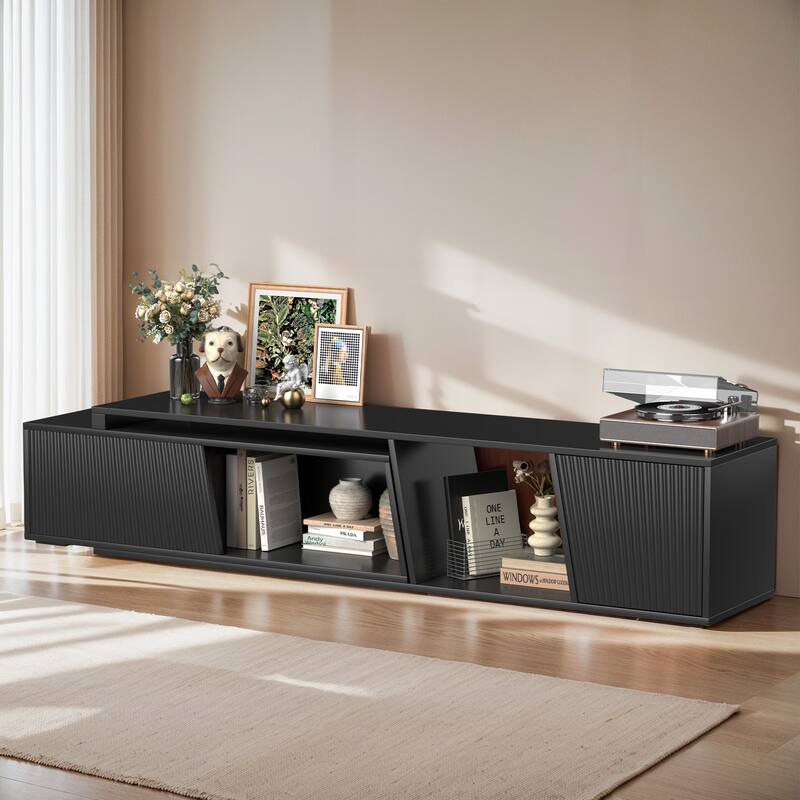 Pocassy Wood Entertainment Center Extendable TV Stand