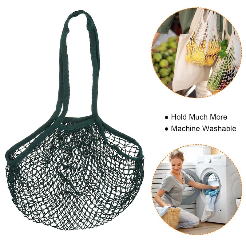 Cotton Mesh Bag, 15x12.2" Long Handle Mesh Net Grocery Bags 2 Pcs