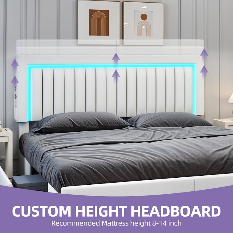 Velvet Upholstered Platform Bed Frame with Adjustable Headboard and 4 Storage Drawers & RGB LED Lights