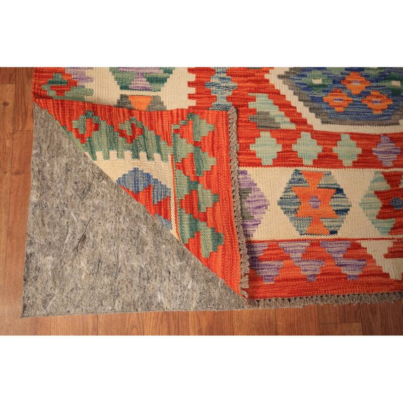 Geometric Kilim Large Rug Hand-Woven Wool Carpet - 10'4" x 16'1"